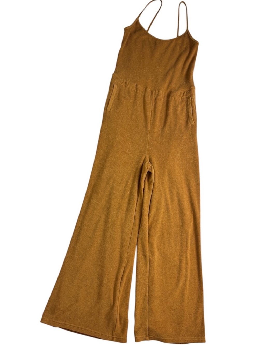 Offline by aerie Wide-Leg/Flare Spaghetti-Strap Jumpsuit in Mustard/Brown